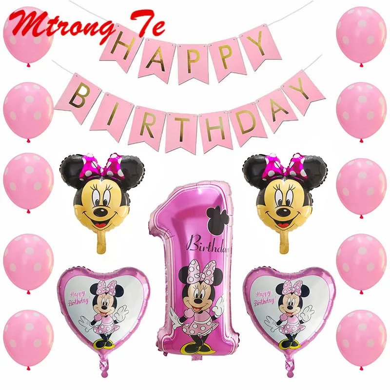 

16pcs/lot Mickey Minnie Mouse Foil Helium Balloons Baby Shower 1st Happy Birthday Banner Party Decoration Supplies Kid's Golobs