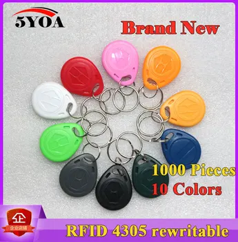 

1000pcs/lot EM4305 Copy Rewritable Writable Rewrite EM ID keyfobs RFID Tag Key Ring Card 125KHZ Proximity Token Access Duplicate
