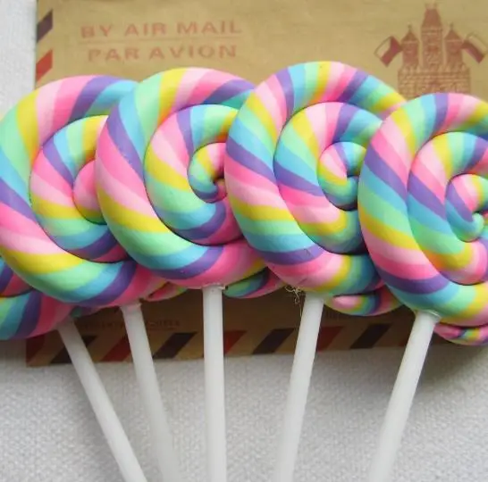 

1000pcs Hot Selling 45mm Big Clay Lollipop for Phone Deco, Flatback DIY Decoration Center Crafts Spiral Polymer Cabochons Kawaii