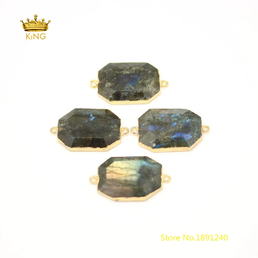 

5pcs Natural Flash Labradorite Faceted Octagon Connectors Fashion Jewelry,Gold Color Copper Edged Cut Slab Charms Bracelet GH72