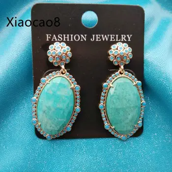 

Blue Pink Green Nature Stone Drop Earrings Women Vintage Luxury Earring Fashion Indian Jewelry Pendientes Mujer Brincos Earing