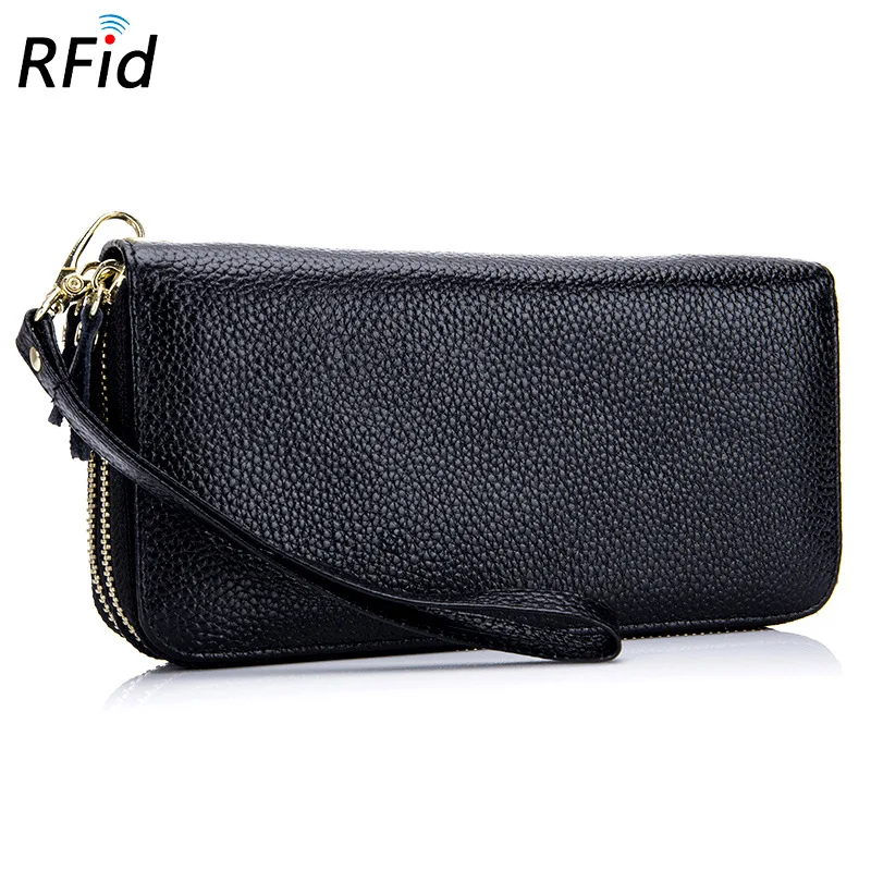 

Double Zipper Wallet Leather Ms RFID Long Wallet Women's Handset Large Capacity Clutch Bag Business Affairs Luxurious Carteira