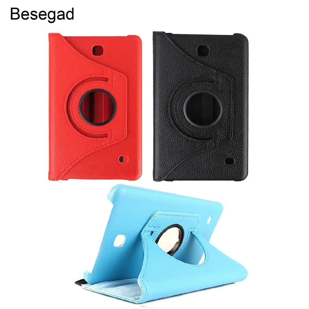 

Besegad 360 Degree Rotation PU Leather Flip Case Cover Skin Shell Stand Function for Samsung Galaxy Tab 4 T230 Tab4 T 230 Gadget