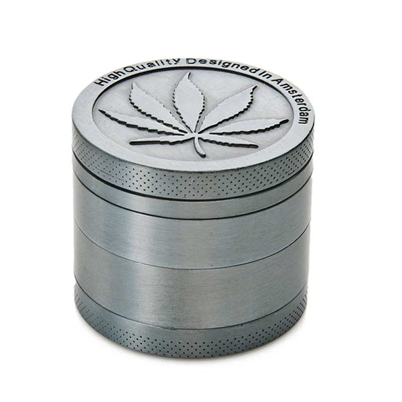 Mini 40mm 4 Layers Herb Grinder Amsterdam Leaf Style Silver Color