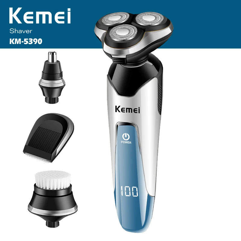 Дешево 100 240 В kemei 3D электробритва, Мужская бритва, машинка для бритья, триммер для носа, перезаряжаемая плавающая Бритва для бороды, Водонепроницаем...