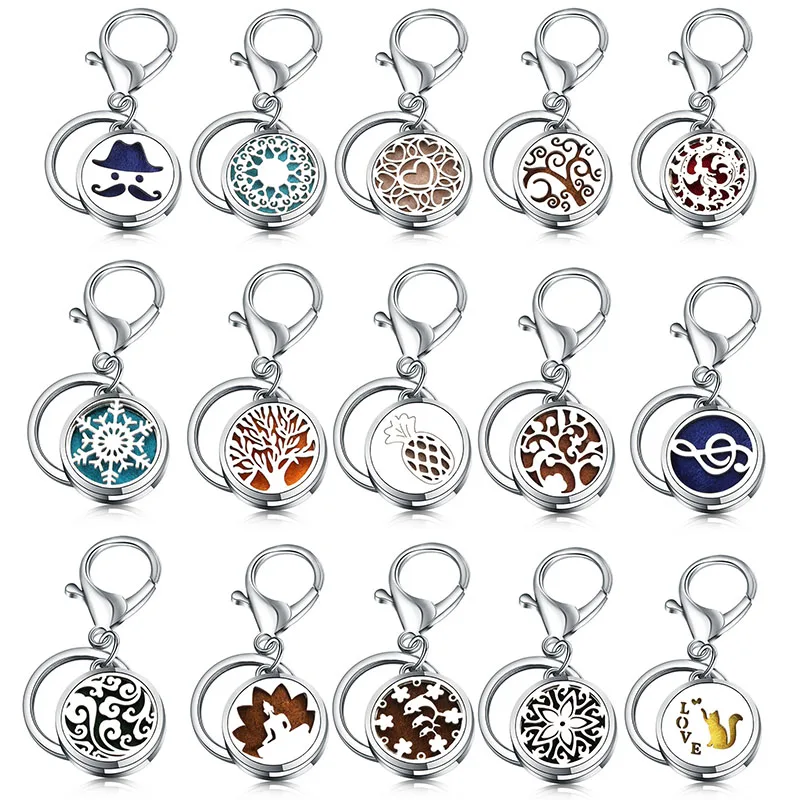 

Round 28MM Fashion Perfume KeyChain Jewelry Stainless Steel Essential Oil Diffuser Perfume Aromatherapy Locket Key Chain Jewelry