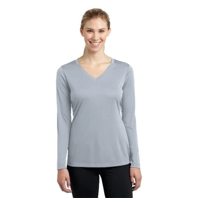 Sport-Tek LST353LS Ladies Long Sleeve PosiCharge Competitor V-Neck Tees Silver - 2XL