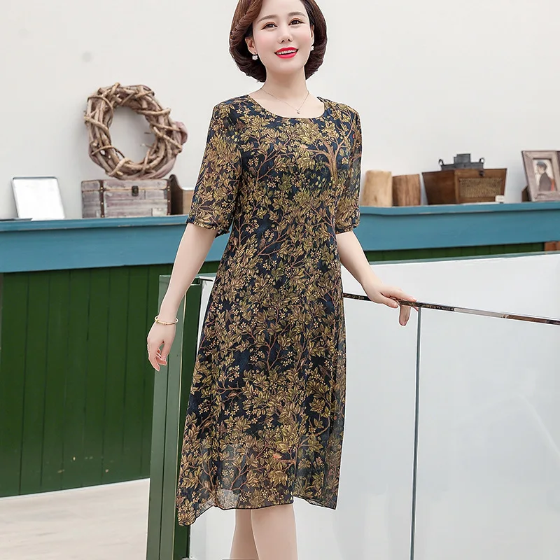 

Vestidos 2019 Middle Aged Women's Dresses Spring Summer Floral Printing Short Sleeve O Neck Party Dress Plus Size 5XL