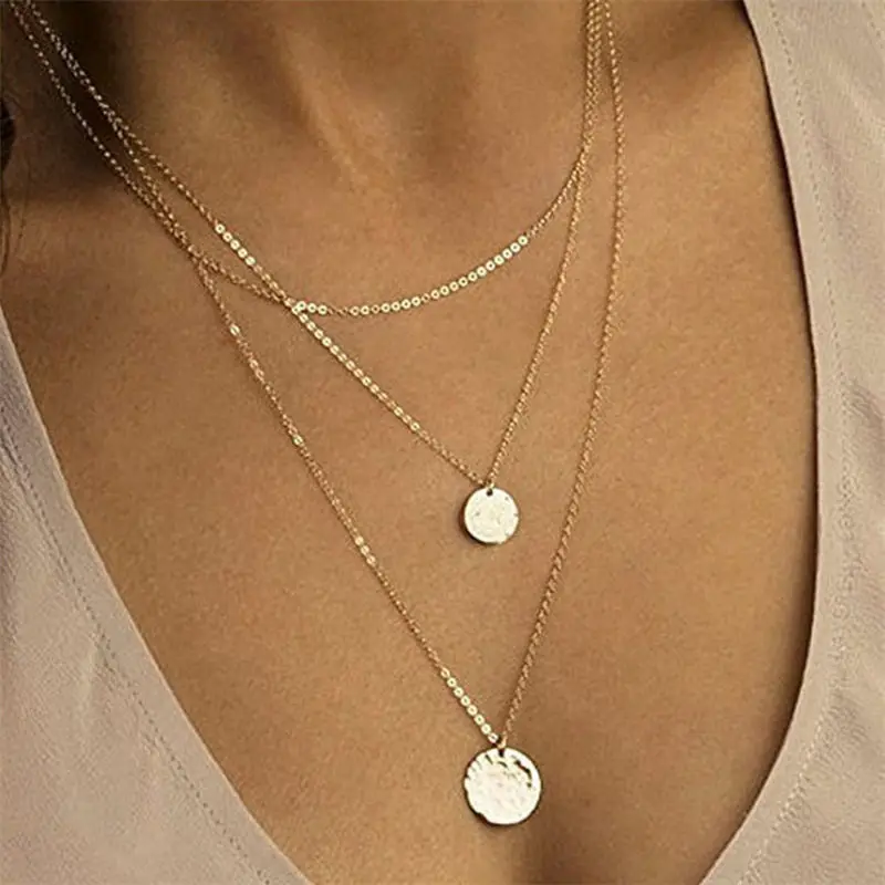 Hot Gold Multi Layer Necklaces Disk Sequins Layering Pendant for Women Clavicle Bijoux Jewelry | Украшения и аксессуары