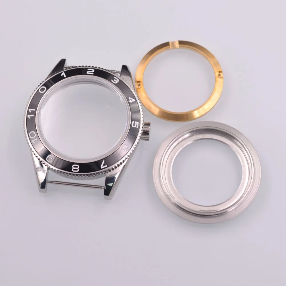 

41mm black ceramic Bezel Sapphire Glass steel Case Fit NH35 NH36 ETA 2824 2836 Miyota 8205 8215 Movement