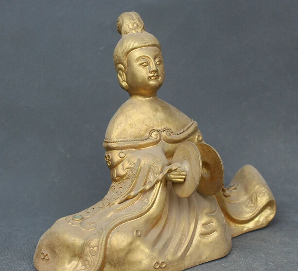 

JP S0524 Old Chinese Bronze Gild China Dynasty Palace play music Belle beauty Girl Statue