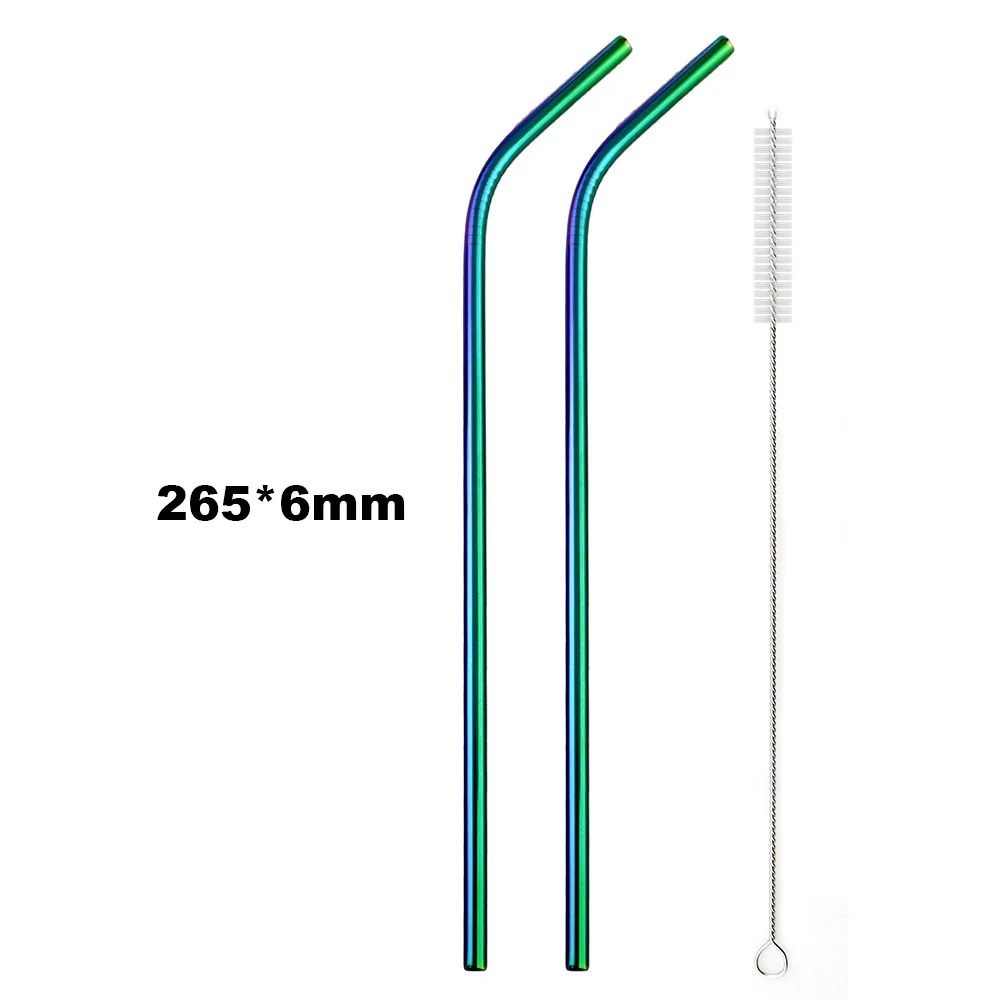 2Pcs Colorful Rainbow Straw Set 304 Stainless Steel Drinking Straw 16/19/21/23/26cm 12mm Reusable Bent Metal Drink Brush drinking straws metal straw set