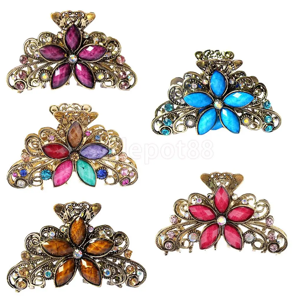 

Fashion Women Retro Metal Butterfly Flower Rhinestone Hair Claw Clamps Clip Grip Wedding Bridal Party Hair Accessories