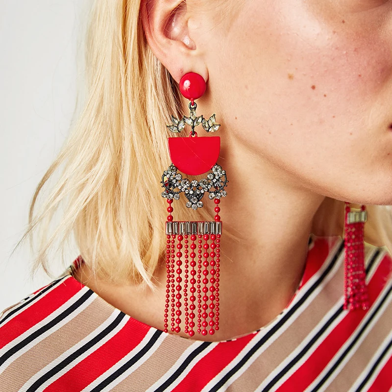 

JURAN New Hot Brand Fashion Jewelry Wedding Dangle Earrings Bohemian Multi Color Beads Chain Tassel Drop Earrings for Women