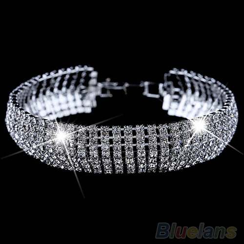 

Women's Roman Golden Silver Rhinestone Wedding Party Mesh Wrap Cuff Bangle Bracelet 1SWH