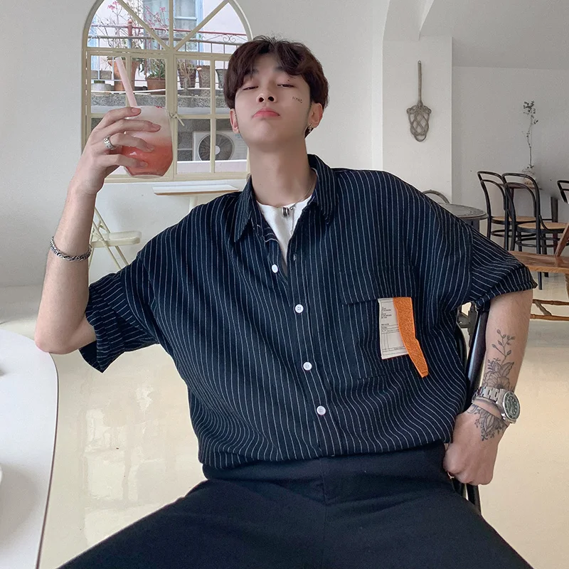 

2019 New Korean Style Letter Prtint Half Sleeve Men Casual Shirts