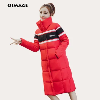 

QIMAGE New Winter Women Long Parkas 2018 Winter Coat Thickened Cotton Padded Parkas Ladies Casual Plus Size Outerwear Jacket XXL