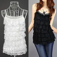 Корейские женщины моды Тонкий Кружева топики без рукавов рубашки Повседневная Блузка жилет