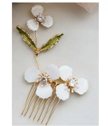 Rosebridalpark, белый цветок, лист, женский головной убор, для невесты, маленький Цирконий, кристалл, расчески, нежные свадебные украшения для волос, 561 - Окраска металла: A