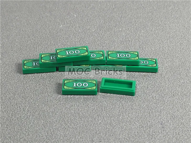 10 шт./партия плитка MOC 1x2 с рисунком купюр 100 долларов совместима блоками 3069bpx7
