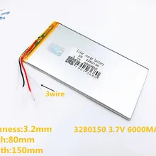 3 линии хорошего качества 3280150 3,7 в 6000 мАч(настоящий 5900 мАч) литий-ионный аккумулятор для V88, V971, M9 планшетных ПК, 3282150