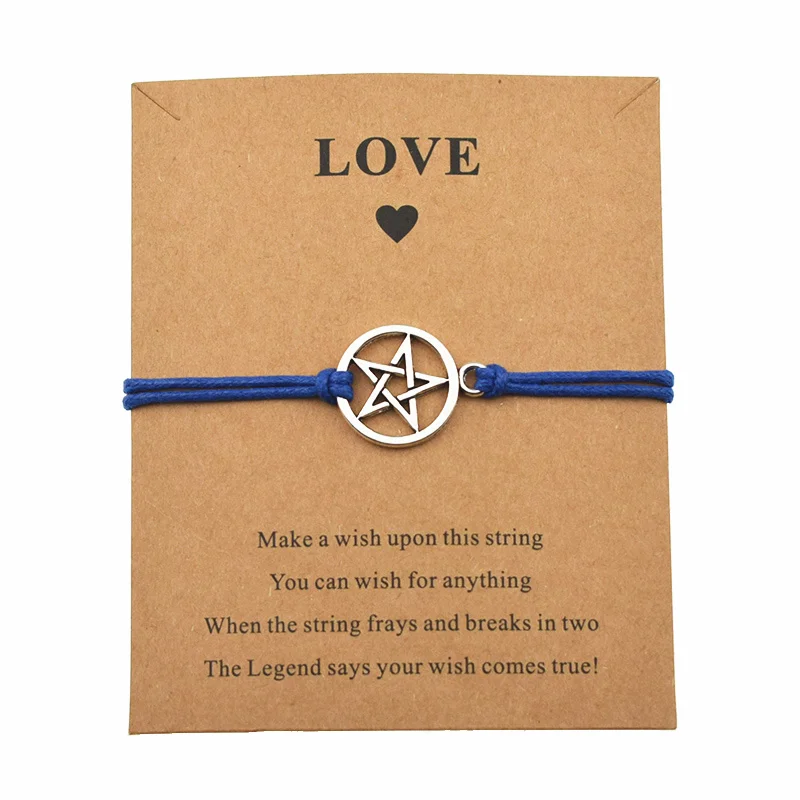 Винтажный серебряный Wiccan Пентакль подвеска с пентаграммой браслеты для женщин девочек желаю любви браслет карта дружбы подарки ювелирные изделия - Окраска металла: Royal blue