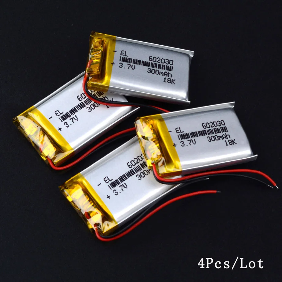 300mAh 602030 3,7 V литий-полимерный аккумулятор bloody r8 мышь dvr advocam-fd8 profi red - Цвет: 4PCS