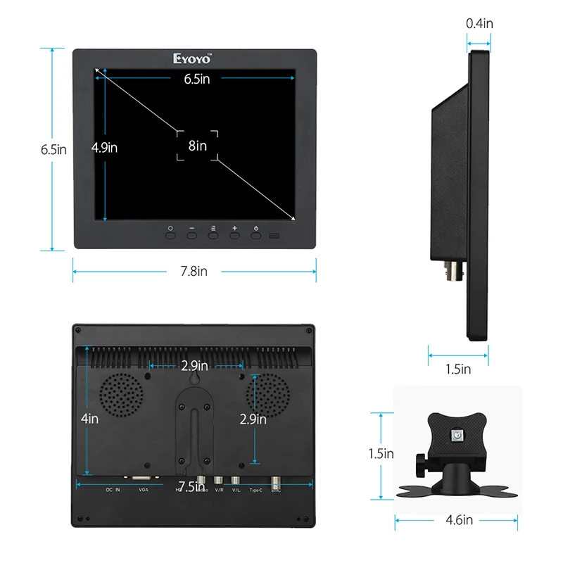 EYOYO S801C " дюймовый ips lcd 4:3 монитор VGA BNC HDMI Ypbpr со встроенными динамиками ПК DVR CCTV безопасность Survillance ЖК-монитор