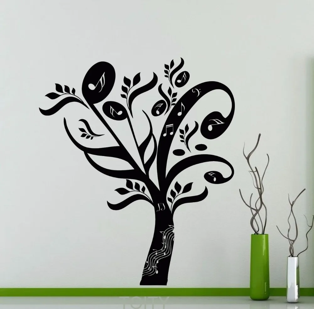 Music Tree Wall Decal Musical Notes Treble Clef Studio Vinyl Sticker Home Interior Decoration