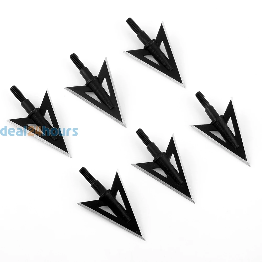 

6pcs Sharp Broadheads 2 Blade Metal Archery hunting Arrow Tips 100 Grain Black