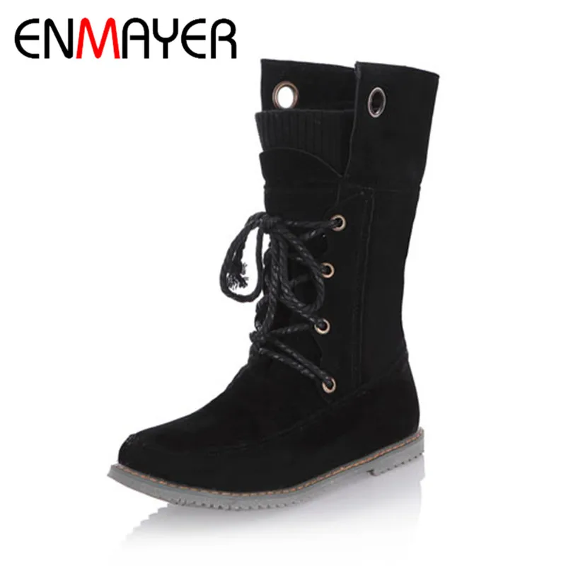 ENMAYER Big size 34 43 flats Boots Platform Shoes for Women Fashion Lace Up Motorcycle Boots