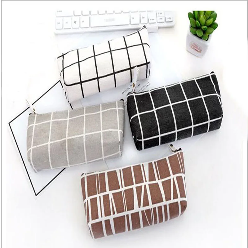 

2019 New Women Plaid Cosmetic Makeup Bag Handbag Canvas Female Zipper Purse Small Cosmetics Make Up Pencil Case Bag