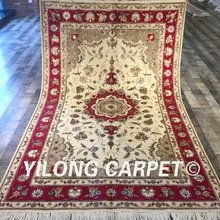Yilong 5'x8' ручной работы персидский белый ковер изысканный медальон красный Шелковый шерстяной ковер(WY2036S5x8
