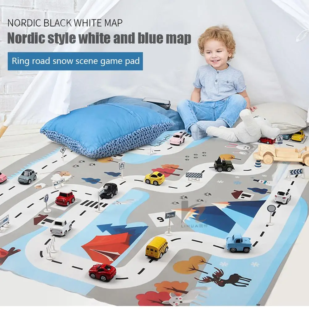 Скандинавский белый синий 130*100 см детская карта парковки с координатами мини-автомобиль портативный игровой коврик игрушка автомобиль