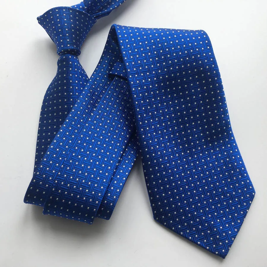 

2017 Top Unick Design Polyester Ties 8cm Fashion Casual Lake Blue Check Neck tie Gentlemen Woven Gravatas for Men