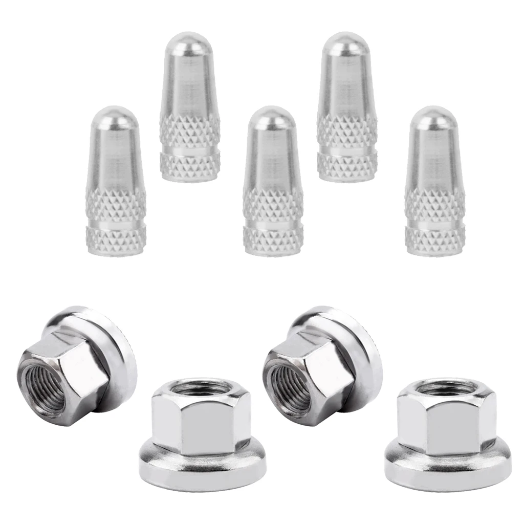 5Pcs Stainless Steel Bike MTB Fixie Presta Valve Cap Dust Cover and 4 Pcs M10 Bicycle Axle Track Nut Bicycle Parts Accessories