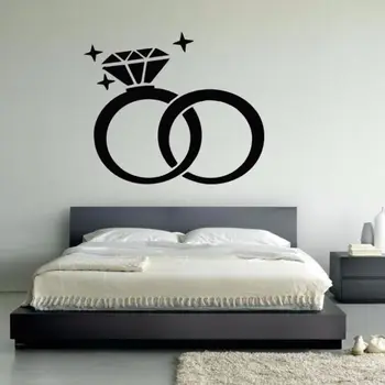 

Wall Vinyl Decal Wedding Rings Wall Murals Marriage Diamond Wall Sticker Engagement Wedding Design Decor Wall Art Mural AY431