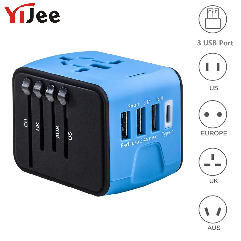

YiJee Universal Travel Adapter Electronic Plus Sockets 3.4A Fast Charging International Wall Charger Covers US/EU/AUS/UK