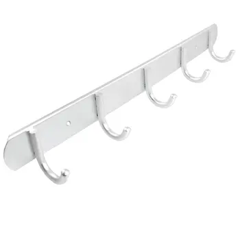 

Aluminium Alloy Wall Mounted 5 Hooks Coat Towel Hat Rack Silver Tone