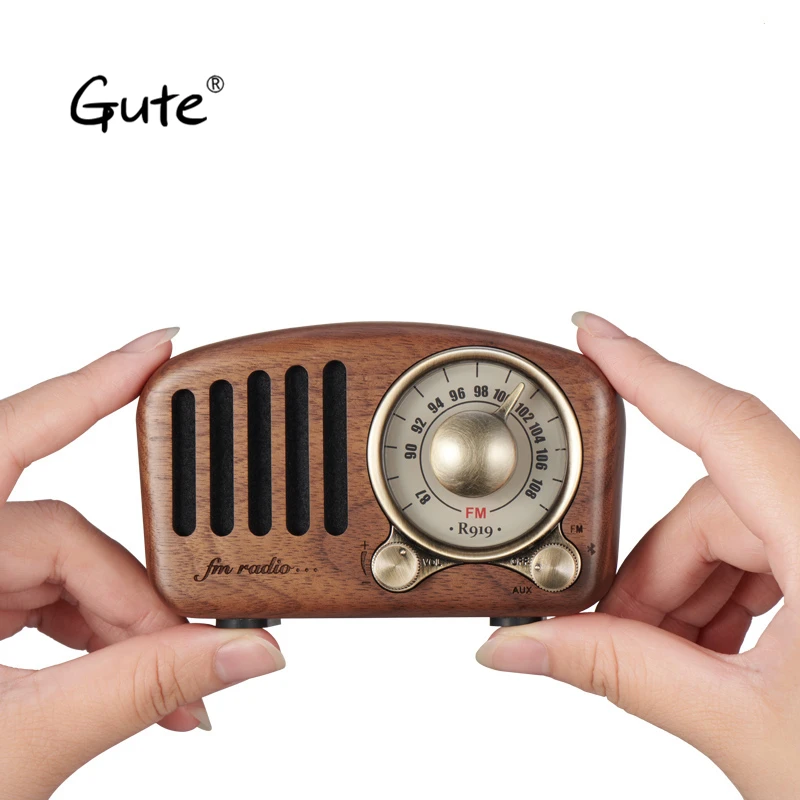 

Gute 2019 Retro solid wood Mini Speaker Bluetooth 4.2 FM radio portable pocket receiver radyo aged Elderly portatil caixa de som