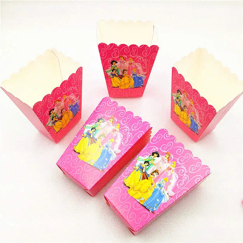 Дисней шесть Принцесса Тема ребенок день рождения свадьба Бумажные кружки, тарелки, салфетки соломы Белоснежка тема маска колпачок Подарочный пакет поставка - Цвет: Popcorn Box-6pcs