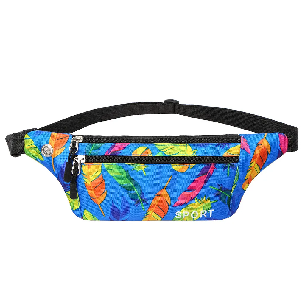 women men Oxford waist bag fanny pack Printed Outdoor Waterproof Multi-function Feather sports Chest Bag sac banane femme nerka