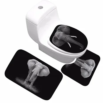 

CAMMITEVER 3pcs/set Elephant Print Anti Slip Water Absorb Floor Rug Carpet Bathroom Mat Polyester Toilet Mat Sets of Bath Mat