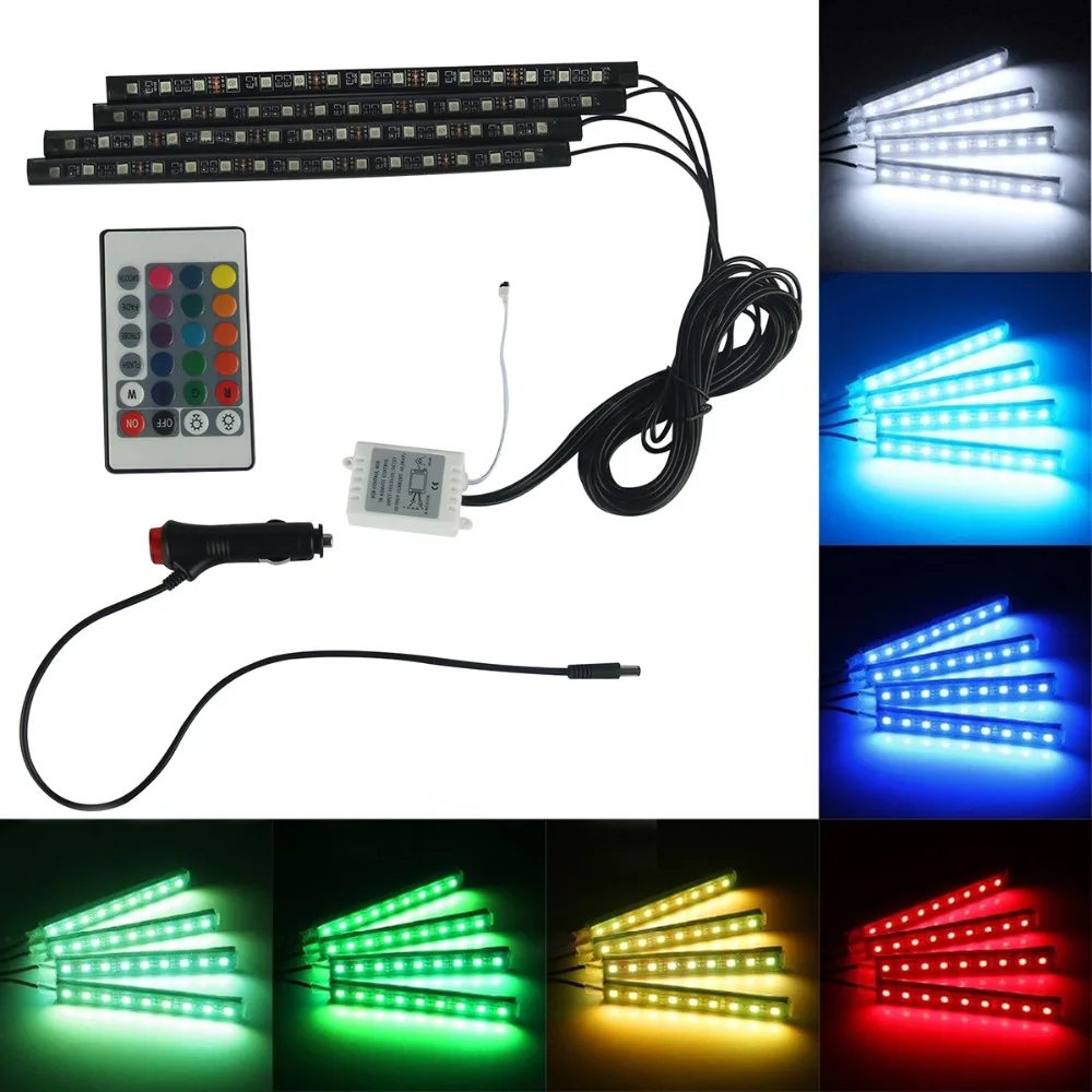 

4pcs/set 7 Color 15LED Car Interior Lighting Kit car styling interior decoration atmosphere light Interior Floor Lamp Decor