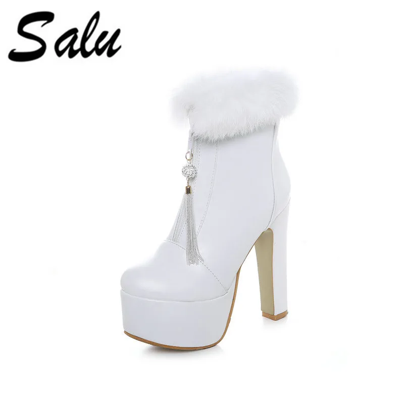 

Salu Women Ankle Boots zipper round Toe Pu Leather Thin High Heel All Match Women Fashion Ankle Boots Size 34-46