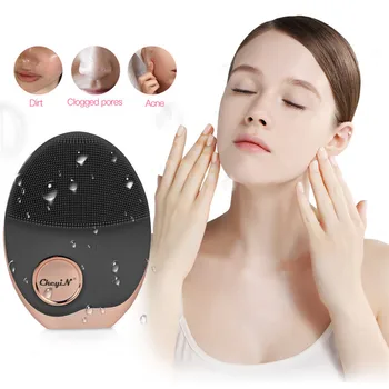 

USB Facial Cleansing Brush Sonic Vibration Powerful Face Blackhead Cleaner Silicone Face Washing Brush with Therapy LED Light