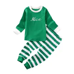 Новогодние костюмы для мальчиков Одежда для детей; малышей; девочек одежда с надписью топ + штаны в клетку комплект одежды из двух предметов