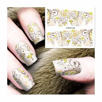 WUF 1 Sheet Charming Yellow Flower Nail Sticker Water Decals Nail Art Water Transfer Stickers For Nails 143