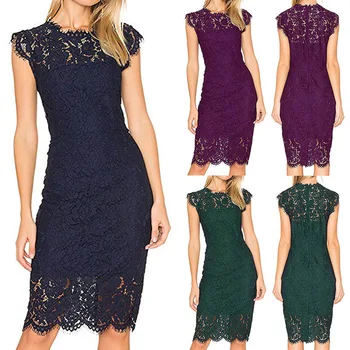 

hollow out women dress lace Sleeveless Crew neck A-line Knee length flattering beautiful sexy Great Wedding Evening dresses