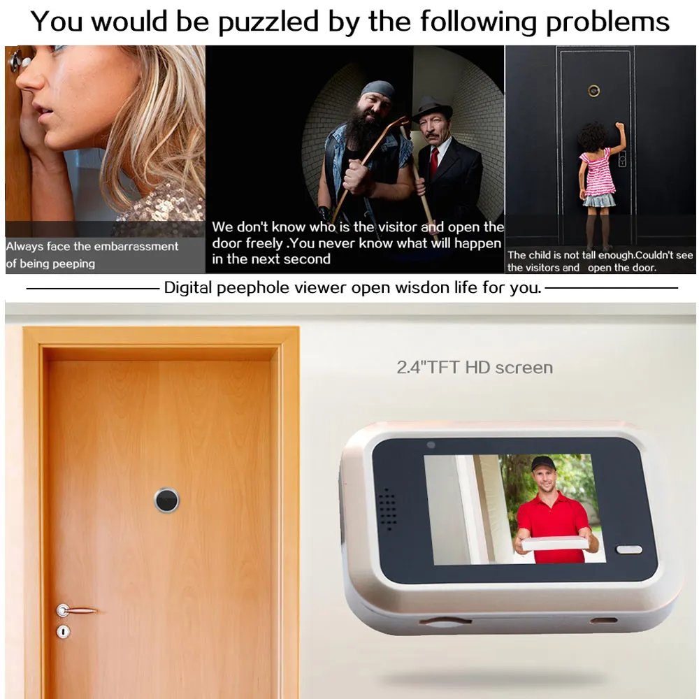 

Smart Visual Doorbell 2.4inch Peephole Viewer 145 Degrees Wide Angle Security Electronic Door Eye SL@88